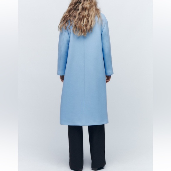 NWT ZARA MANTECO NEW SKY BLUE OVERSIZED WOOL COAT L - Picture 7 of 16